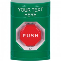 SS2109ZA-EN STI Green No Cover Turn-to-Reset (Illuminated) Stopper Station with Non-Returnable Custom Text Label English