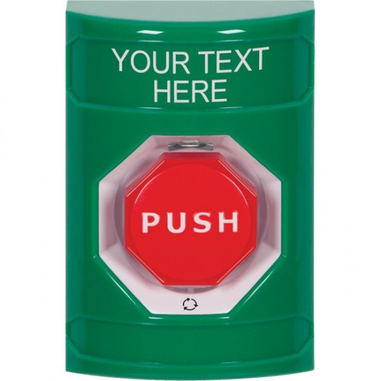 SS2109ZA-EN STI Green No Cover Turn-to-Reset (Illuminated) Stopper Station with Non-Returnable Custom Text Label English