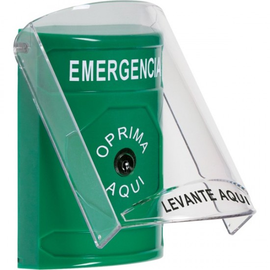 SS2120EM-ES STI Green Indoor Only Flush or Surface Key-to-Reset Stopper Station with EMERGENCY Label Spanish