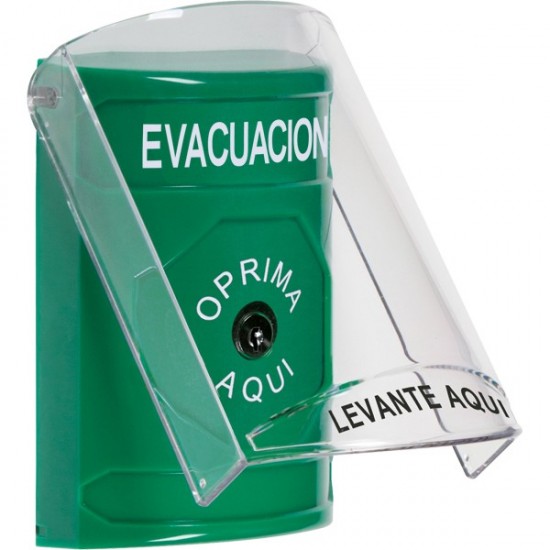 SS2120EV-ES STI Green Indoor Only Flush or Surface Key-to-Reset Stopper Station with EVACUATION Label Spanish