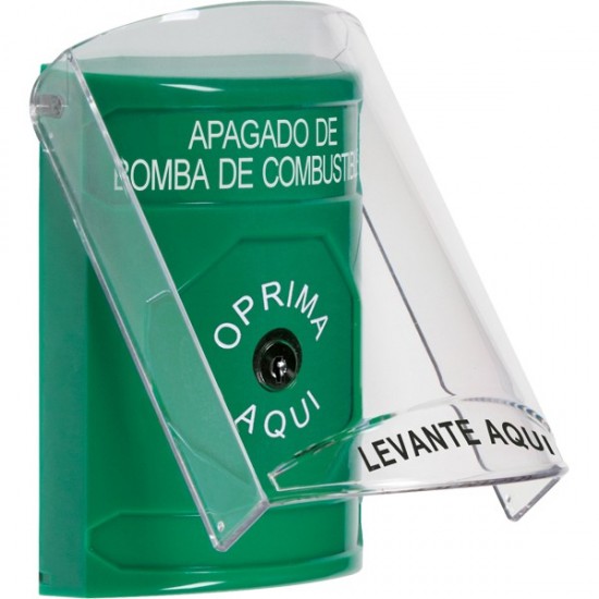 SS2120PS-ES STI Green Indoor Only Flush or Surface Key-to-Reset Stopper Station with FUEL PUMP SHUT DOWN Label Spanish
