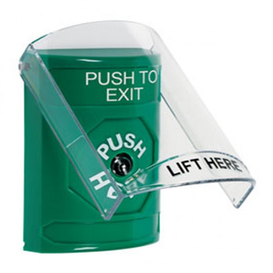 SS2120PX-EN STI Green Indoor Only Flush or Surface Key-to-Reset Stopper Station with PUSH TO EXIT Label English