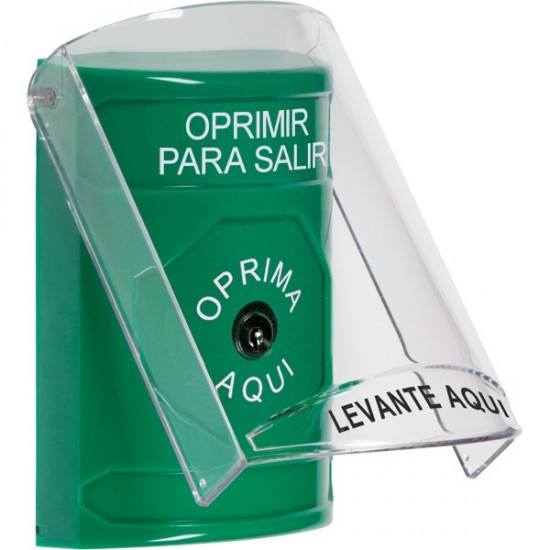 SS2120PX-ES STI Green Indoor Only Flush or Surface Key-to-Reset Stopper Station with PUSH TO EXIT Label Spanish