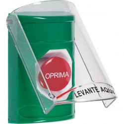 SS2121NT-ES STI Green Indoor Only Flush or Surface Turn-to-Reset Stopper Station with No Text Label Spanish