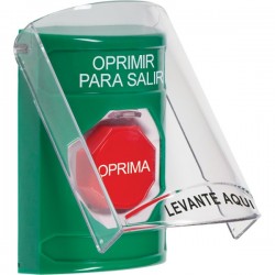 SS2122PX-ES STI Green Indoor Only Flush or Surface Key-to-Reset (Illuminated) Stopper Station with PUSH TO EXIT Label Spanish