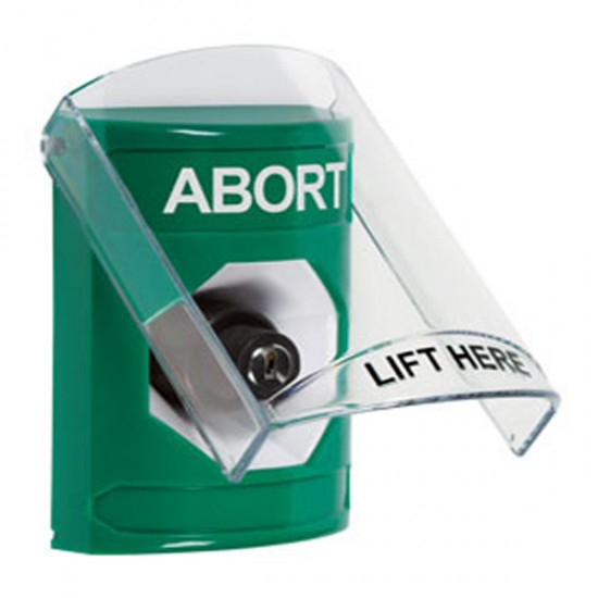 SS2123AB-EN STI Green Indoor Only Flush or Surface Key-to-Activate Stopper Station with ABORT Label English