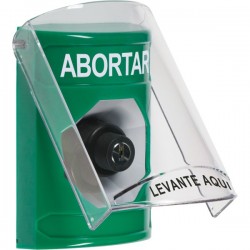SS2123AB-ES STI Green Indoor Only Flush or Surface Key-to-Activate Stopper Station with ABORT Label Spanish