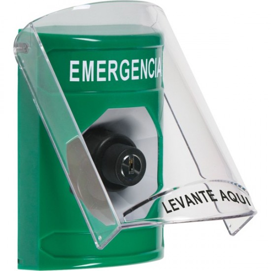 SS2123EM-ES STI Green Indoor Only Flush or Surface Key-to-Activate Stopper Station with EMERGENCY Label Spanish