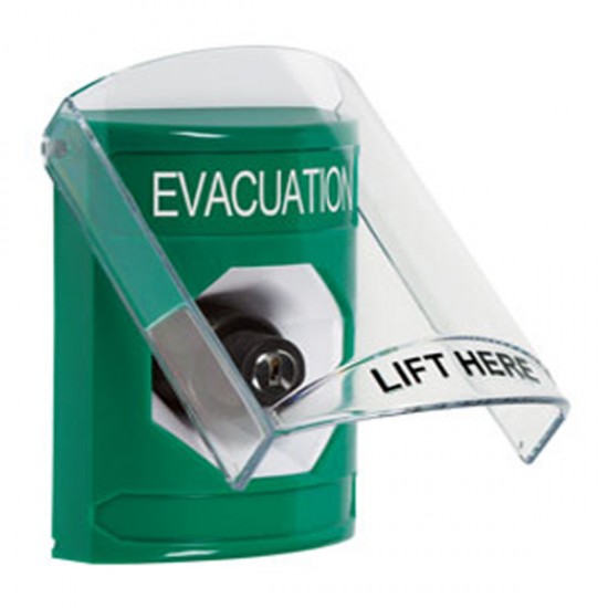 SS2123EV-EN STI Green Indoor Only Flush or Surface Key-to-Activate Stopper Station with EVACUATION Label English