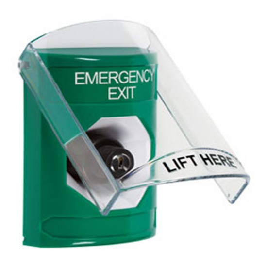 SS2123EX-EN STI Green Indoor Only Flush or Surface Key-to-Activate Stopper Station with EMERGENCY EXIT Label English