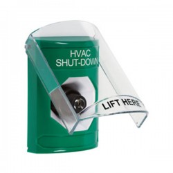 SS2123HV-EN STI Green Indoor Only Flush or Surface Key-to-Activate Stopper Station with HVAC SHUT DOWN Label English