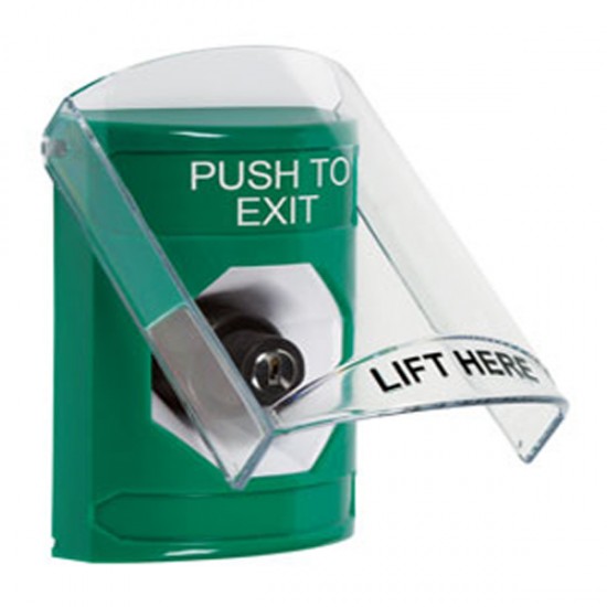 SS2123PX-EN STI Green Indoor Only Flush or Surface Key-to-Activate Stopper Station with PUSH TO EXIT Label English