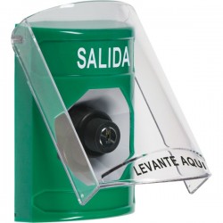 SS2123XT-ES STI Green Indoor Only Flush or Surface Key-to-Activate Stopper Station with EXIT Label Spanish