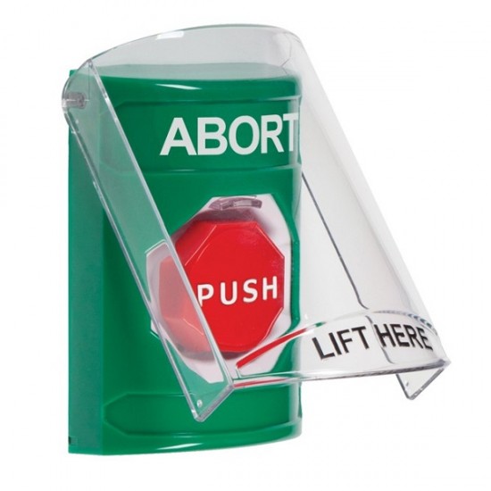 SS2125AB-EN STI Green Indoor Only Flush or Surface Momentary (Illuminated) Stopper Station with ABORT Label English
