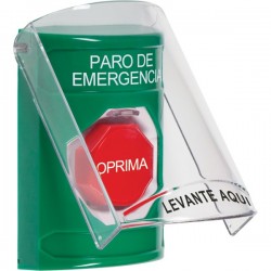 SS2125ES-ES STI Green Indoor Only Flush or Surface Momentary (Illuminated) Stopper Station with EMERGENCY STOP Label Spanish