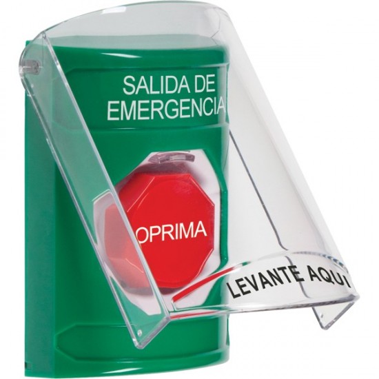 SS2125EX-ES STI Green Indoor Only Flush or Surface Momentary (Illuminated) Stopper Station with EMERGENCY EXIT Label Spanish