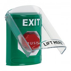 SS2125XT-EN STI Green Indoor Only Flush or Surface Momentary (Illuminated) Stopper Station with EXIT Label English