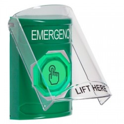SS2126EM-EN STI Green Indoor Only Flush or Surface Momentary (Illuminated) with Green Lens Stopper Station with EMERGENCY Label English