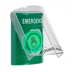 SS2126EM-ES STI Green Indoor Flush/Surface Momentary (Illuminated) Stopper Station w/ EMERGENCY Spanish