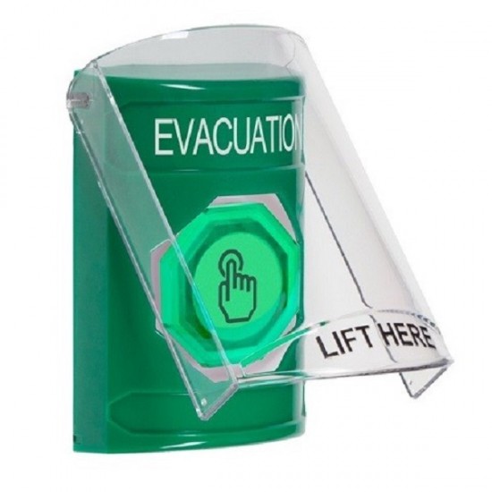 SS2126EV-EN STI Green Indoor Flush/Surface Momentary (Illuminated) Stopper Station w/ EVACUATION Label