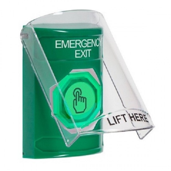SS2126EX-EN STI Green Indoor Flush/Surface Momentary (Illuminated) Stopper Station w/ EMERGENCY EXIT Label