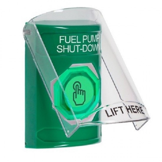 SS2126PS-EN STI Green Indoor Flush/Surface Momentary (Illuminated) Stopper Station w/ FUEL PUMP SHUT DOWN Label