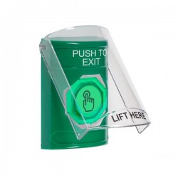 SS2126PX-EN STI Green Indoor Flush/Surface Momentary (Illuminated) Stopper Station w/ PUSH TO EXIT Label