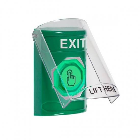 SS2126XT-EN STI Green Indoor Flush/Surface Momentary (Illuminated) Stopper Station w/ EXIT Label
