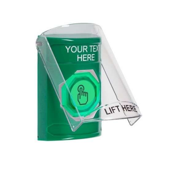 SS2126ZA-EN STI Green Indoor Flush/Surface Momentary (Illuminated) Stopper Station w/ Custom Text Label