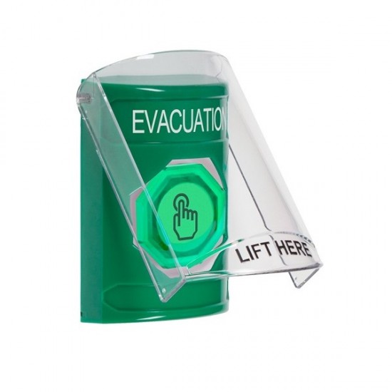 SS2127EV-EN STI Green Indoor Flush/Surface Weather Resistant Momentary Stopper Station w/ EVACUATION Label