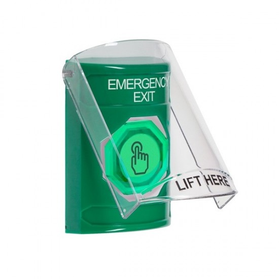 SS2127EX-EN STI Green Indoor Flush/Surface Weather Resistant Momentary Stopper Station w/ EMERGENCY EXIT Label