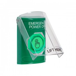 SS2127PO-EN STI Green Indoor Flush/Surface Weather Resistant Momentary Stopper Station w/ EMERGENCY POWER OFF Label