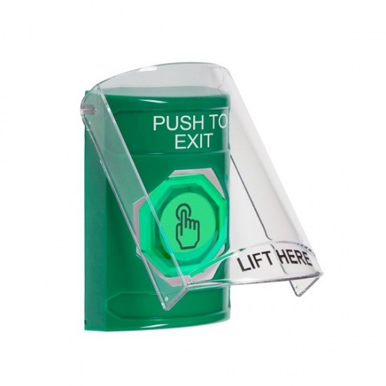 SS2127PX-EN STI Green Indoor Flush/Surface Weather Resistant Momentary Stopper Station w/ PUSH TO EXIT Label