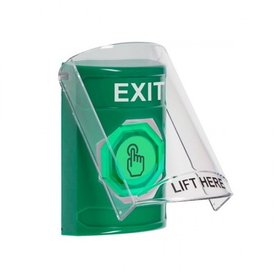 SS2127XT-EN STI Green Indoor Flush/Surface Weather Resistant Momentary Stopper Station w/ EXIT Label