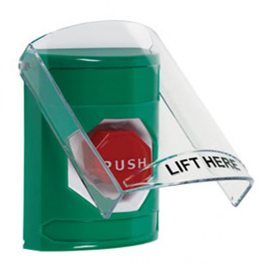 SS2128NT-EN STI Green Indoor Only Flush or Surface Pneumatic (Illuminated) Stopper Station with No Text Label English