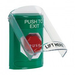 SS2128PX-EN STI Green Indoor Only Flush or Surface Pneumatic (Illuminated) Stopper Station with PUSH TO EXIT Label English