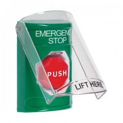 SS2129ES-EN STI Green Indoor Flush/Surface Turn-to-Reset Stopper Station w/ EMERGENCY STOP Label