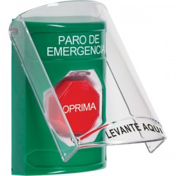 SS2129ES-ES STI Green Indoor Flush/Surface Turn-to-Reset Stopper Station w/ EMERGENCY STOP Spanish