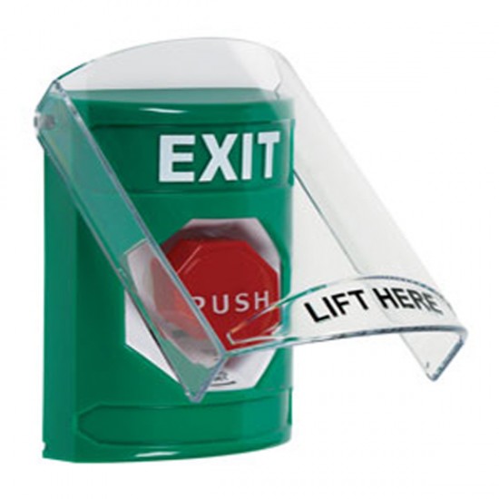 SS2129XT-EN STI Green Indoor Only Flush or Surface Turn-to-Reset (Illuminated) Stopper Station with EXIT Label English