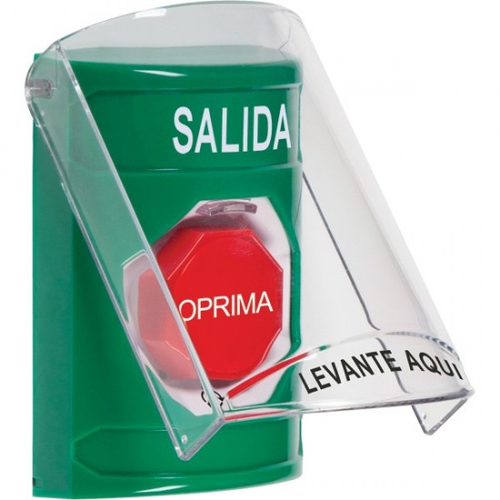SS2129XT-ES STI Green Indoor Only Flush or Surface Turn-to-Reset (Illuminated) Stopper Station with EXIT Label Spanish