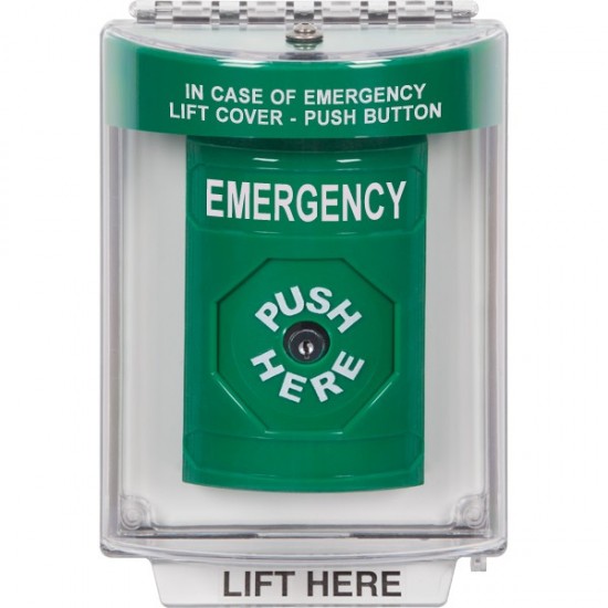 SS2130EM-EN STI Green Indoor/Outdoor Flush Key-to-Reset Stopper Station with EMERGENCY Label English SS2130EM-EN STI Green Indoor/Outdoor Flush Key-to-Reset Stopper Station with EMERGENCY Label English