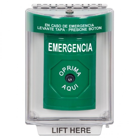 SS2130EM-ES STI Green Indoor/Outdoor Flush Key-to-Reset Stopper Station with EMERGENCY Label Spanish