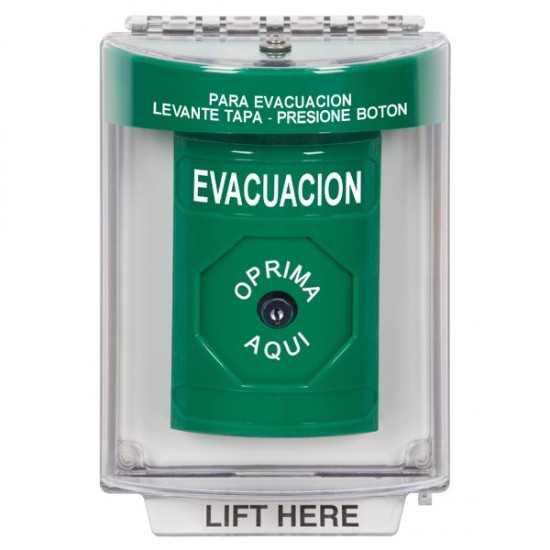 SS2130EV-ES STI Green Indoor/Outdoor Flush Key-to-Reset Stopper Station with EVACUATION Label Spanish