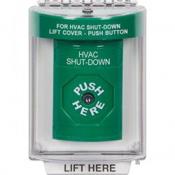 SS2130HV-EN STI Green Indoor/Outdoor Flush Key-to-Reset Stopper Station with HVAC SHUT DOWN Label English