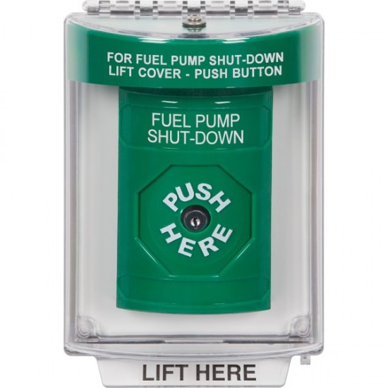 SS2130PS-EN STI Green Indoor/Outdoor Flush Key-to-Reset Stopper Station with FUEL PUMP SHUT DOWN Label English