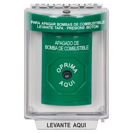 SS2130PS-ES STI Green Indoor/Outdoor Flush Key-to-Reset Stopper Station with FUEL PUMP SHUT DOWN Label Spanish