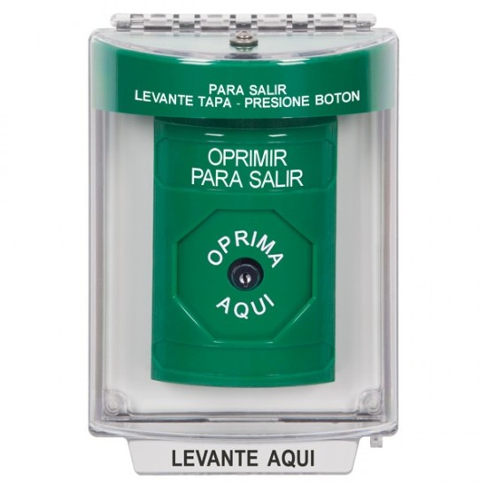 SS2130PX-ES STI Green Indoor/Outdoor Flush Key-to-Reset Stopper Station with PUSH TO EXIT Label Spanish