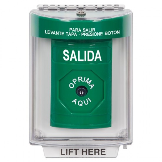 SS2130XT-ES STI Green Indoor/Outdoor Flush Key-to-Reset Stopper Station with EXIT Label Spanish