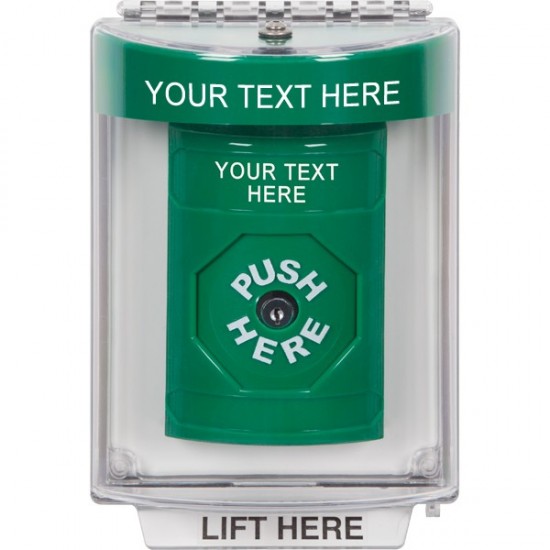 SS2130ZA-EN STI Green Indoor/Outdoor Flush Key-to-Reset Stopper Station with Non-Returnable Custom Text Label English