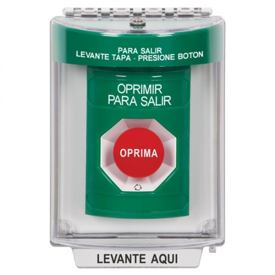 SS2131PX-ES STI Green Indoor/Outdoor Flush Turn-to-Reset Stopper Station with PUSH TO EXIT Label Spanish